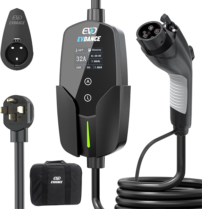 EVDANCE Level 2 EV Charger (32Amp, 240V, NEMA 14-50P), 7.68kW Fast Portable & Home Electric Car Charger with