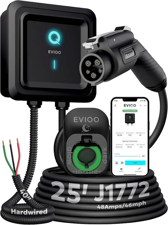 EVIQO Level 2 EV Charger J1772 48A - Hardwired 240V Wall Charging Station