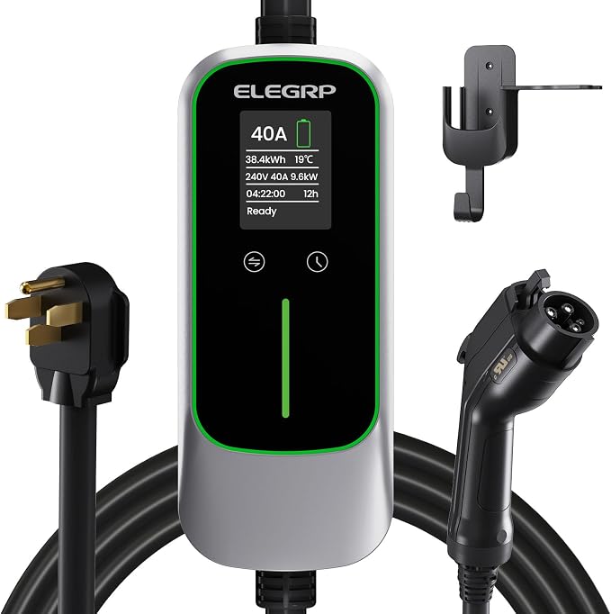 ELEGRP Level 2 EV Charger 40Amp, J1772 Portable Electric Car Charger, 240V NEMA 14-50 Plug, ETL Certified with
