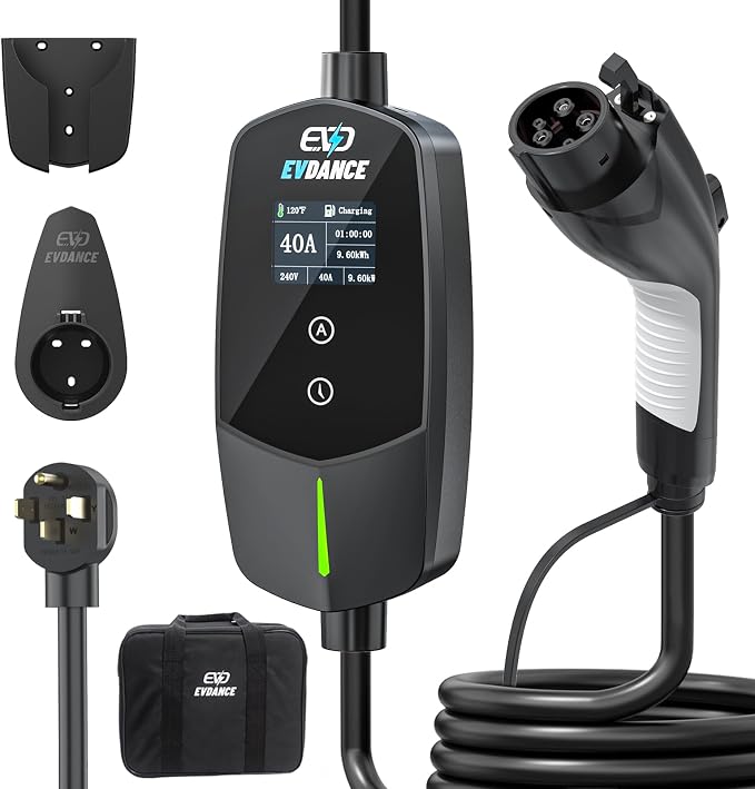 EVDANCE Level 2 EV Charger 40Amp, 240V 9.6KW Portable Electric Vehicle Charging Stations with NEMA 14-50P, 25FT Cable