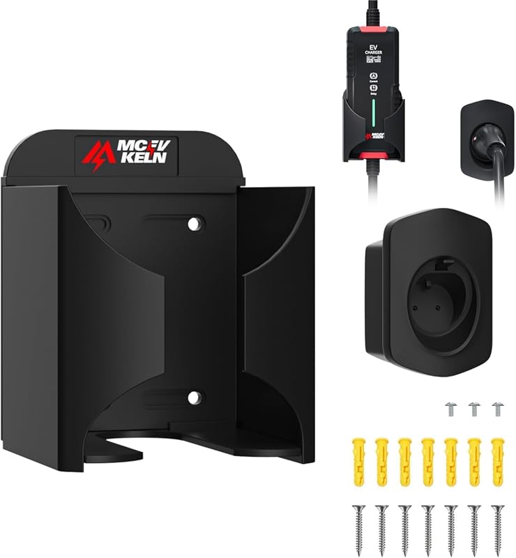 Wall-mounted EV charger holder and cable set