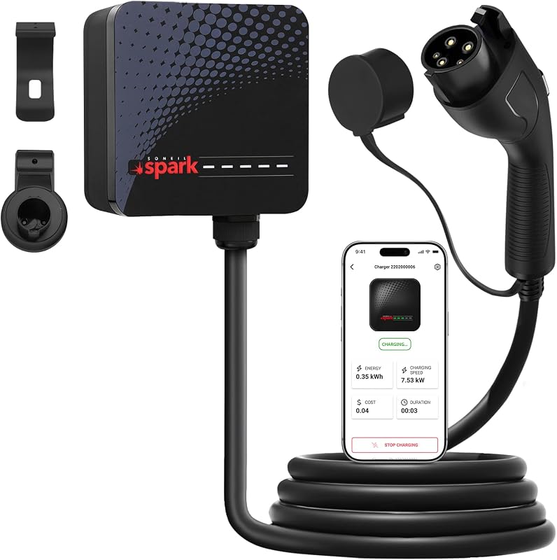 Spark 48A Level 2 Smart EV Charger, WiFi App Control, 25ft Cable