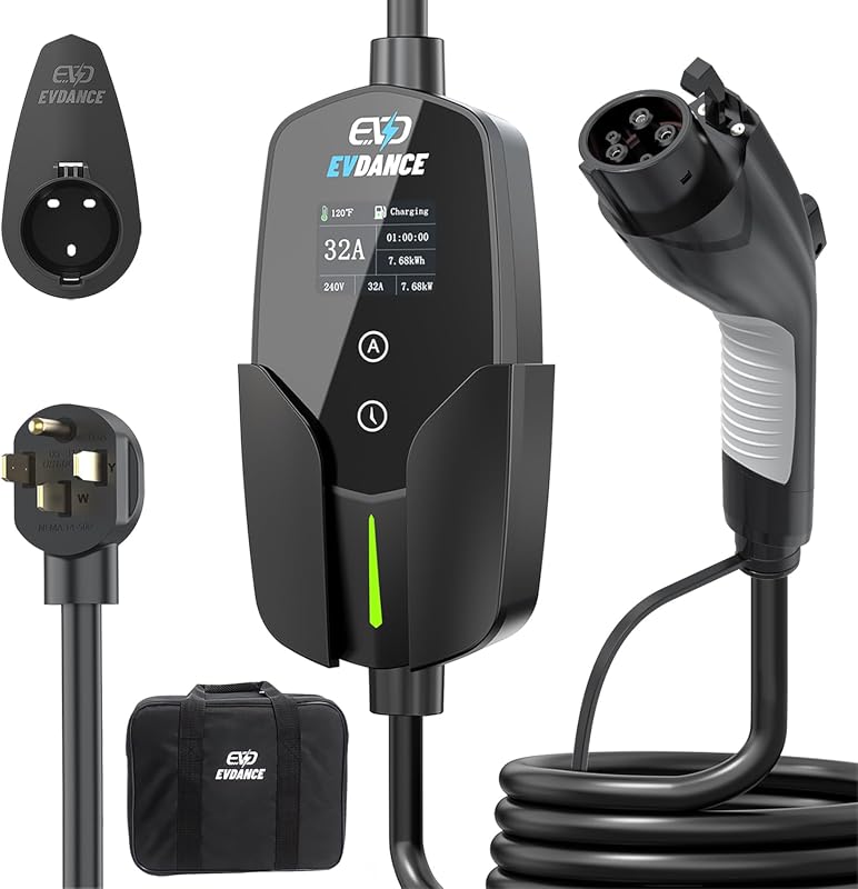 EVDANCE 32 amp Level 2 J1772 EV charger with NEMA 14-50 plug and 25 ft cable