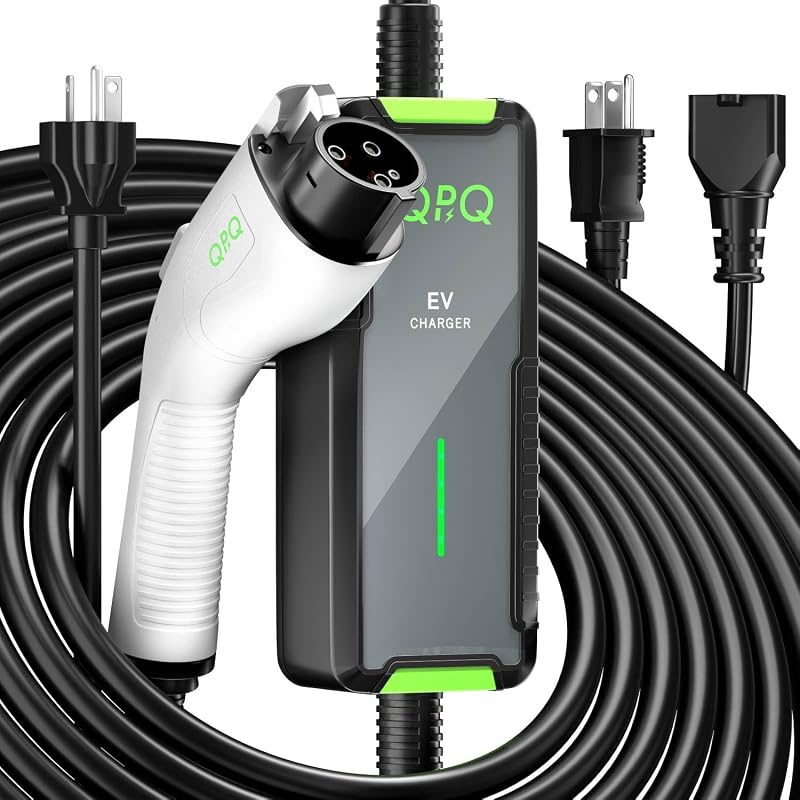 QPQ 16 amp Level 1 and 2 portable J1772 EV charger with 21 ft cable