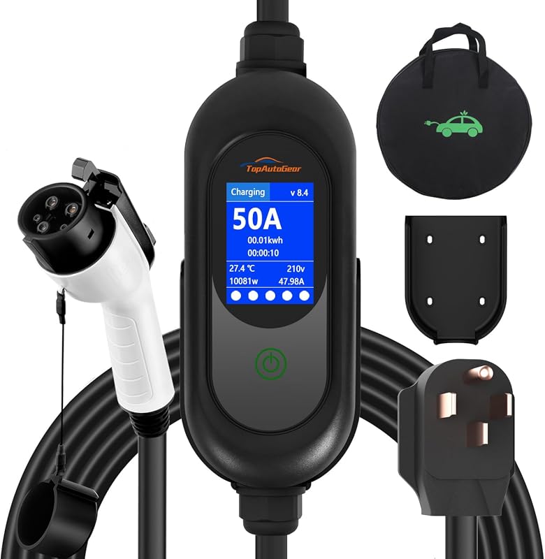 TopAutoGear portable 50A Level 2 EV charger with LCD timer