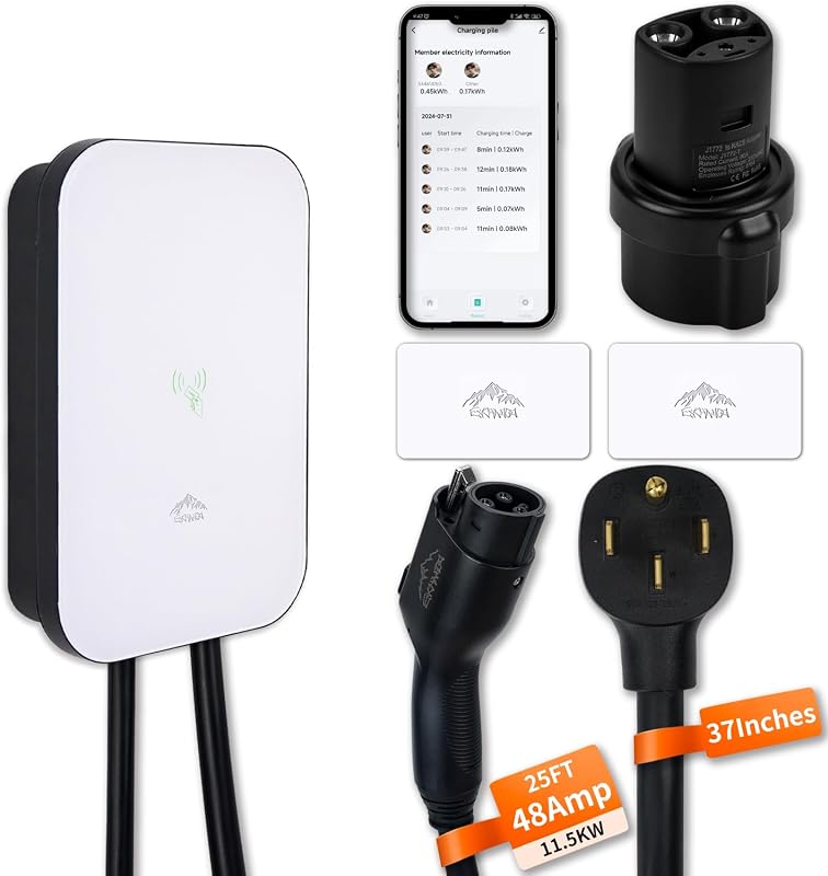 EVCHANGO 48 amp Level 2 EV charger with metal case enclosure and Tesla adapter