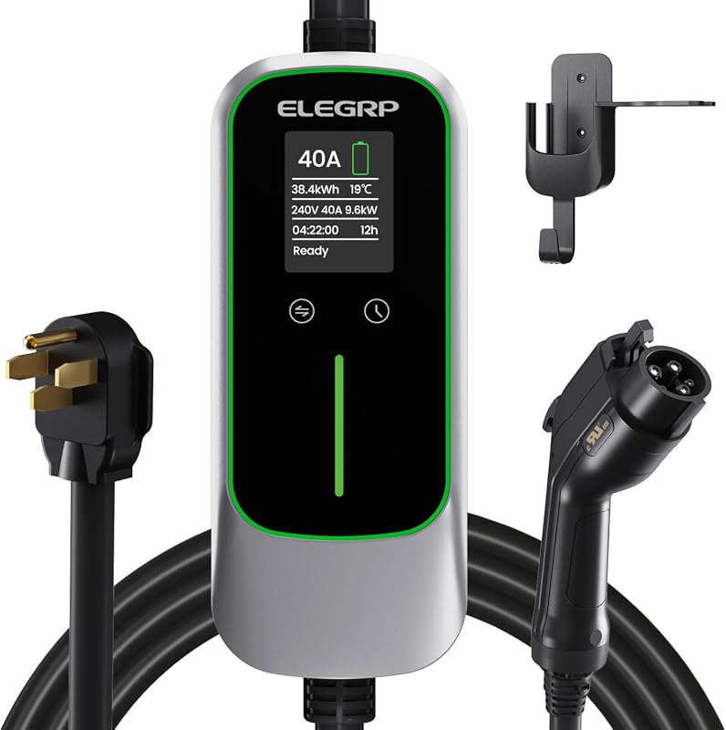 ELEGRP Level 2 EV charger rated 40 amps with J1772 connector and NEMA 14-50 plug
