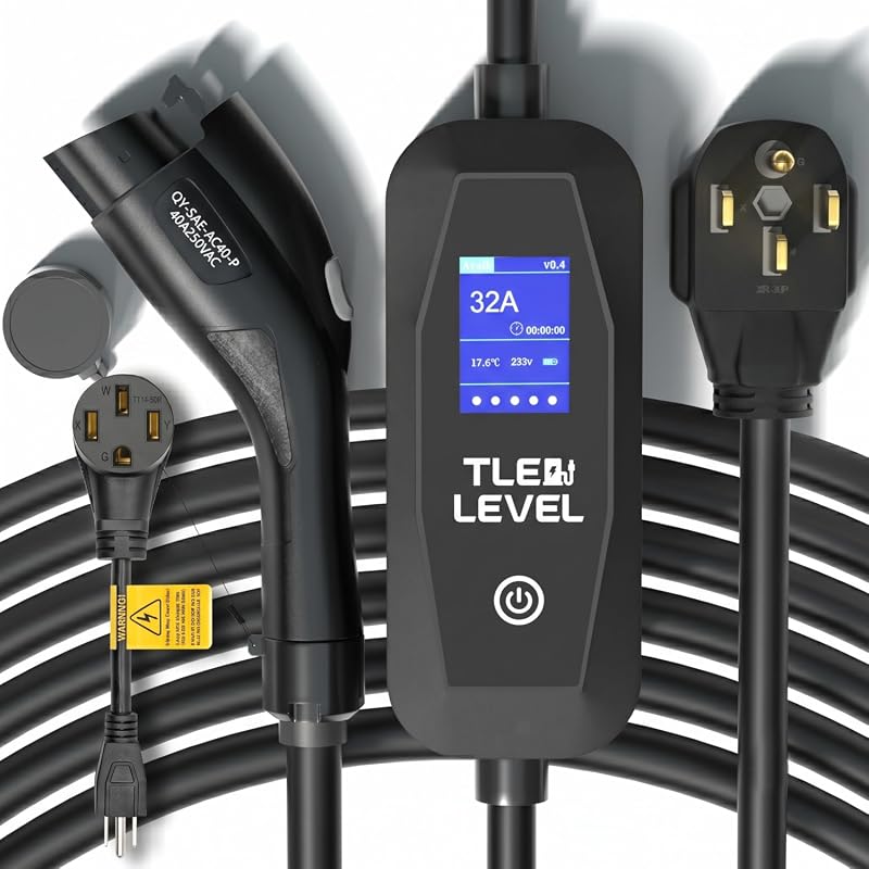 Portable 40A Level 2 EV charger with IP66 weather protection and J1772 connector
