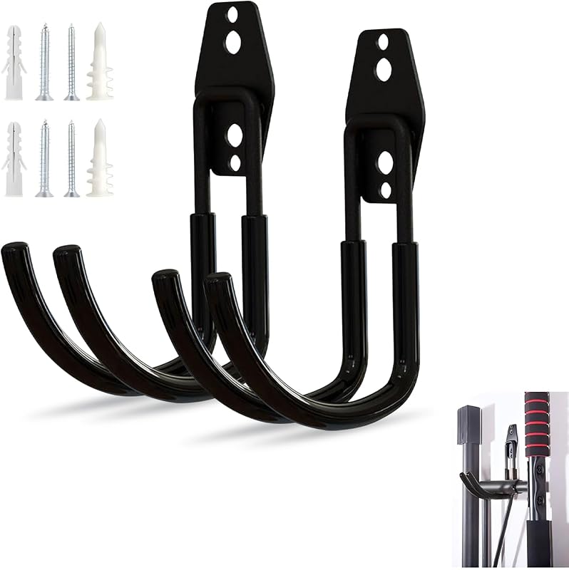 Bawkars two pack heavy-duty steel EV charger holder wall mount J-hooks in black