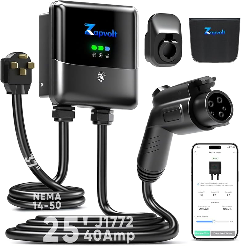 ZAPVOLT 40A Level 2 EV wall charger with WiFi and RFID