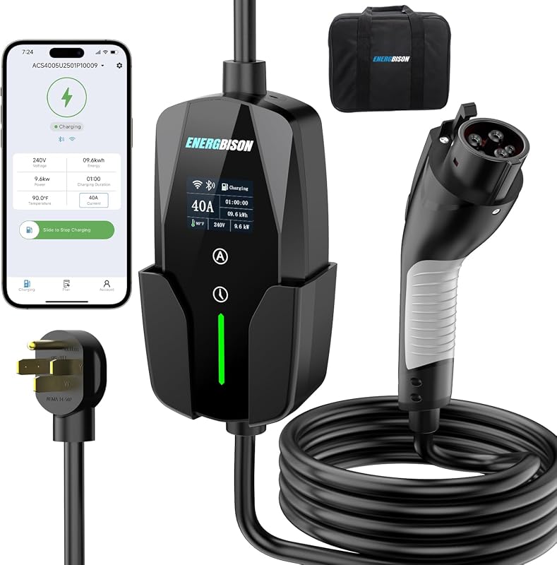 40A Level 2 home EV charger with adjustable current and J1772 connector
