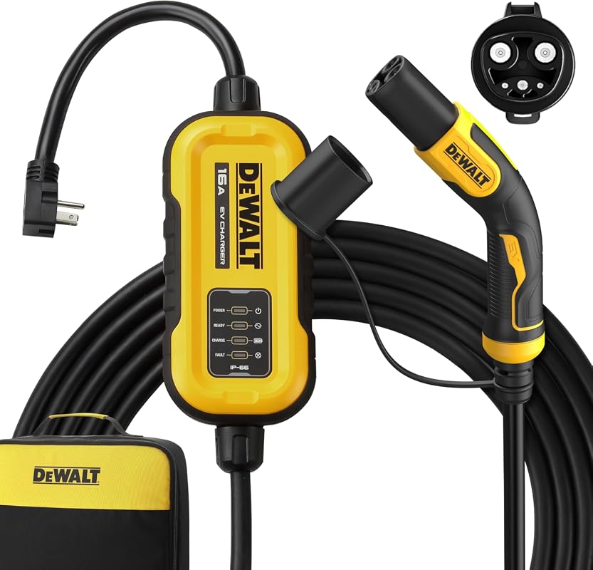DEWALT Level 1 and 2 portable EV charger with 25 ft cable