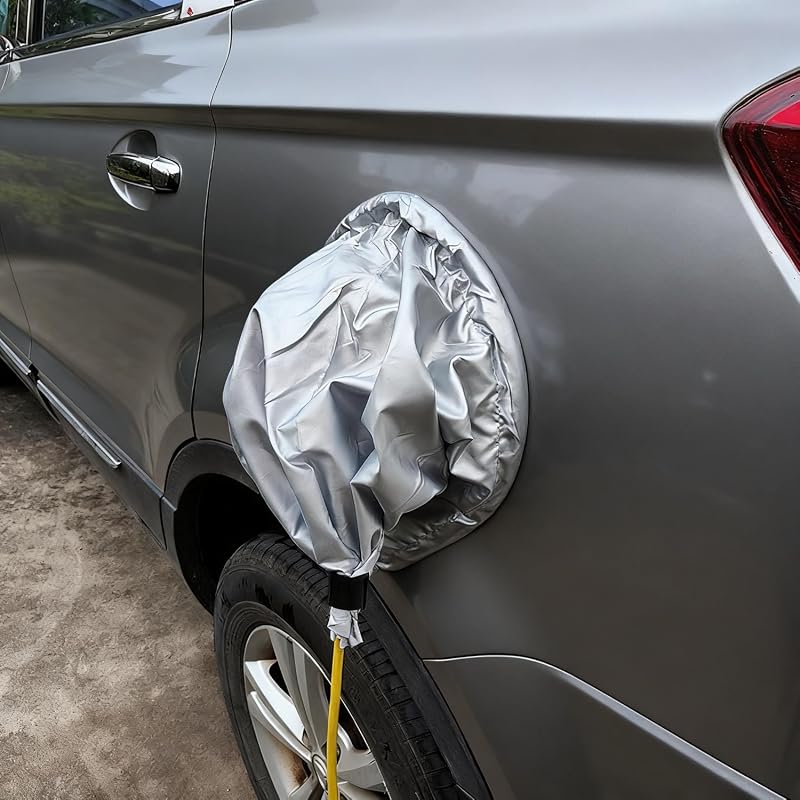 Silver EV charger plug port cover with magnetic attachment