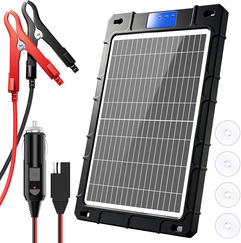 12W solar car battery charger with tempered glass panel and ABS frame