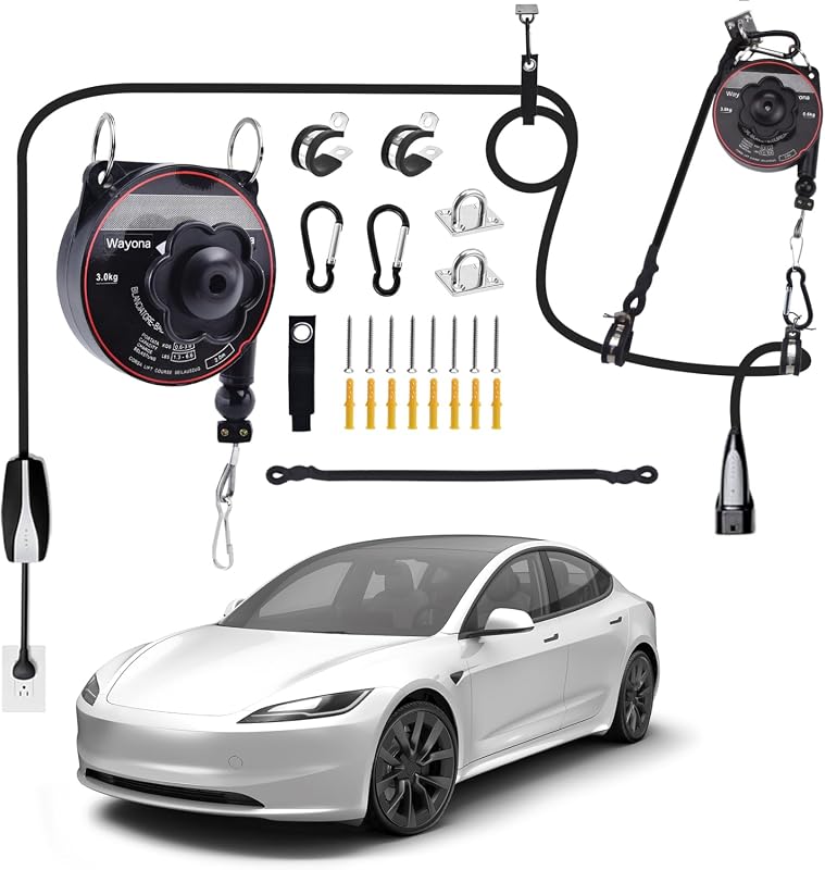 Wayona wall mounted EV charger holder cable retractor for Tesla and universal chargers