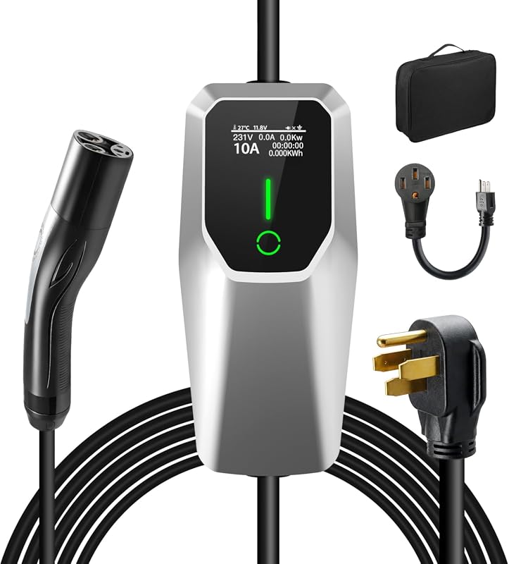 Level 1 and 2 32 amp portable NACS EV charger with 20 foot cable and carrying bag