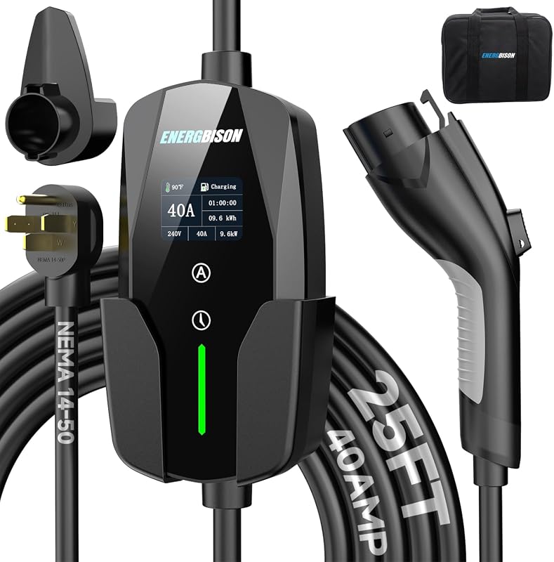 Energbison 40A 9.6 kW Level 2 portable EV charger with NEMA 14-50 plug and J1772 connector
